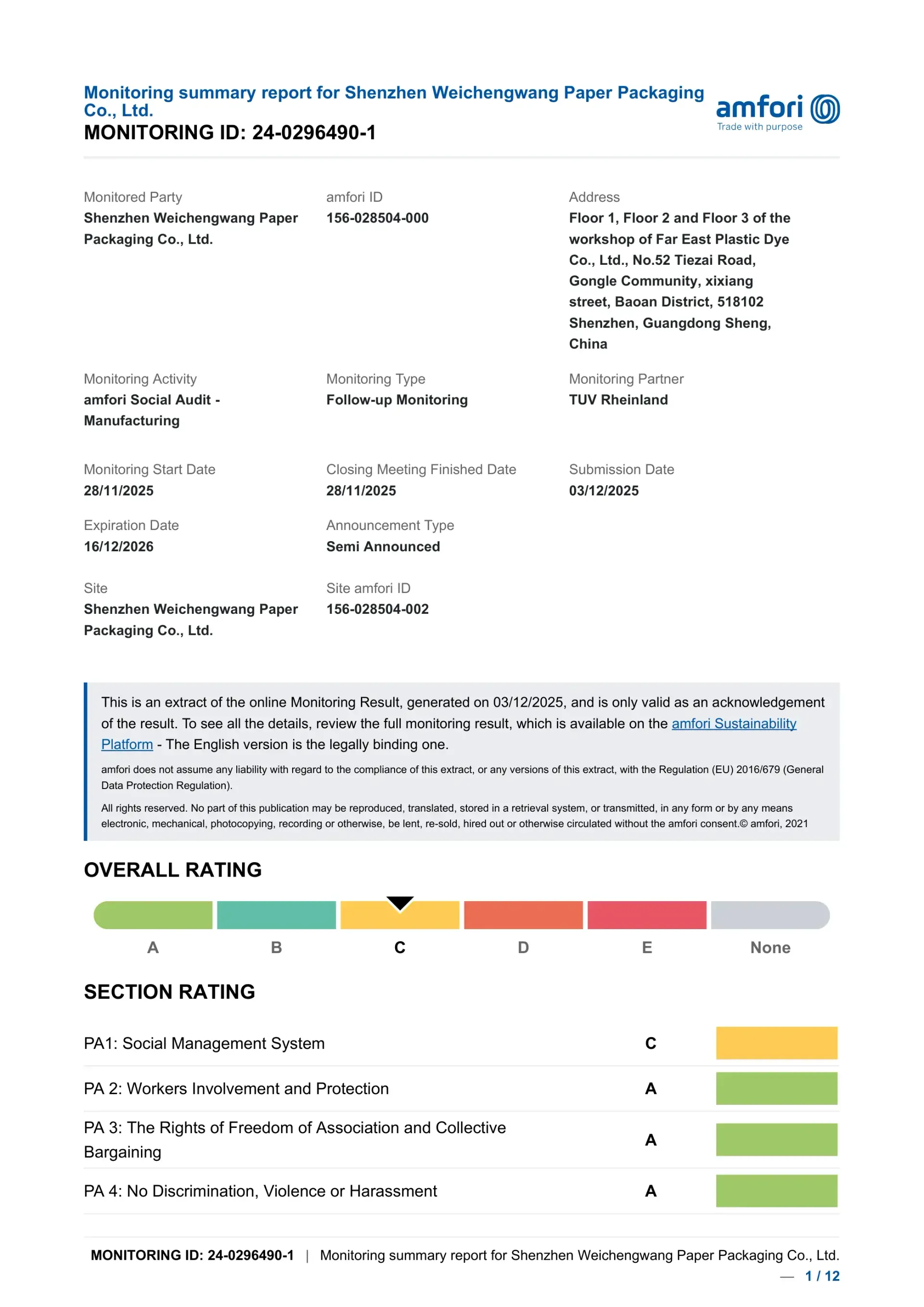 BSCI social compliance audit for packaging factory