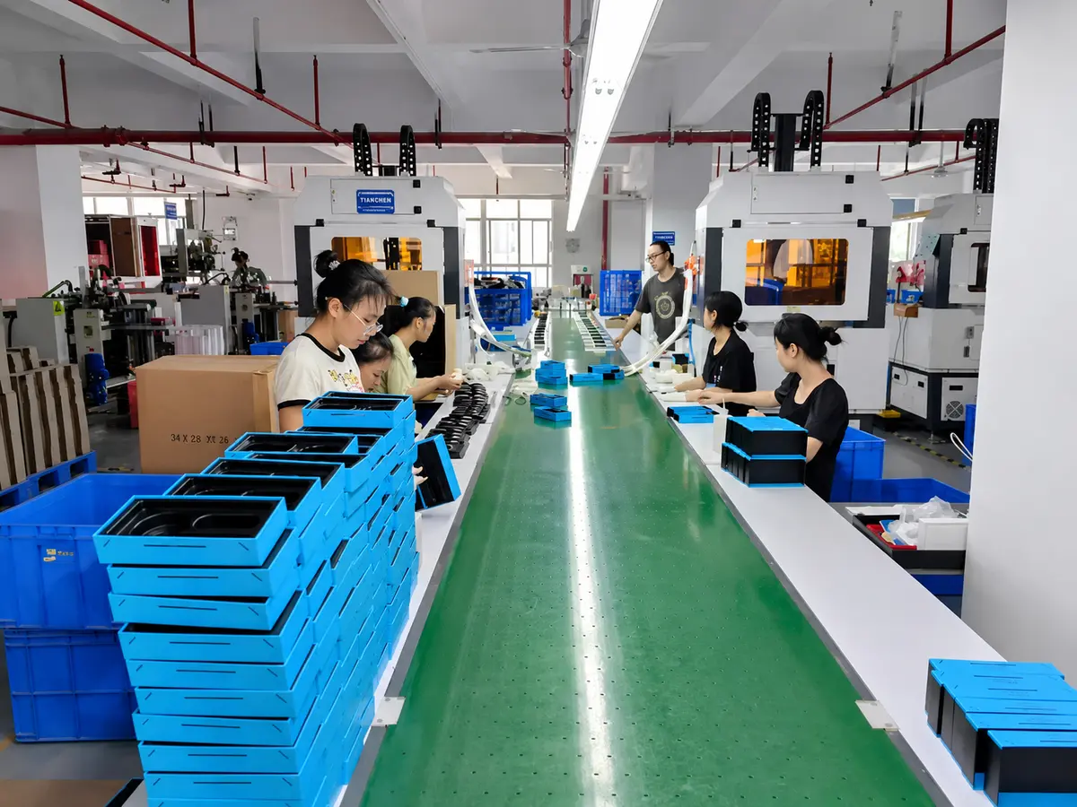 Quality team checking packaging samples and inspection results
