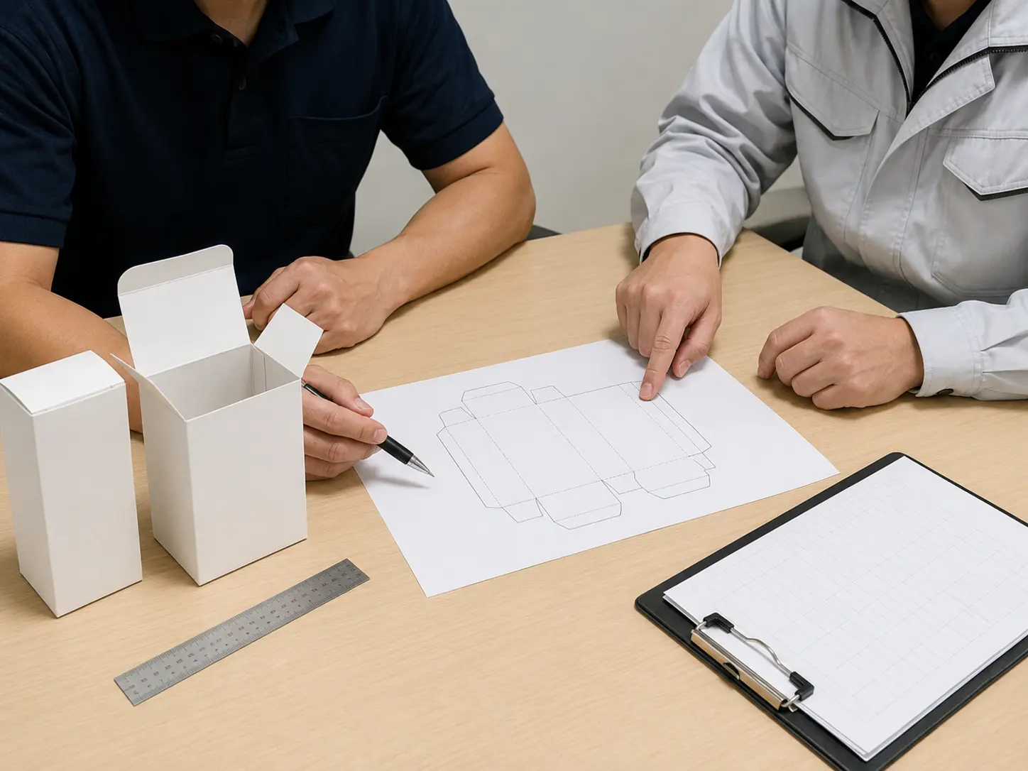Project brief and packaging dieline discussion for custom paper packaging