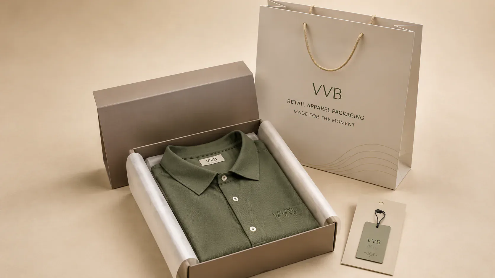 Retail apparel packaging for clothing accessories and branded merchandise