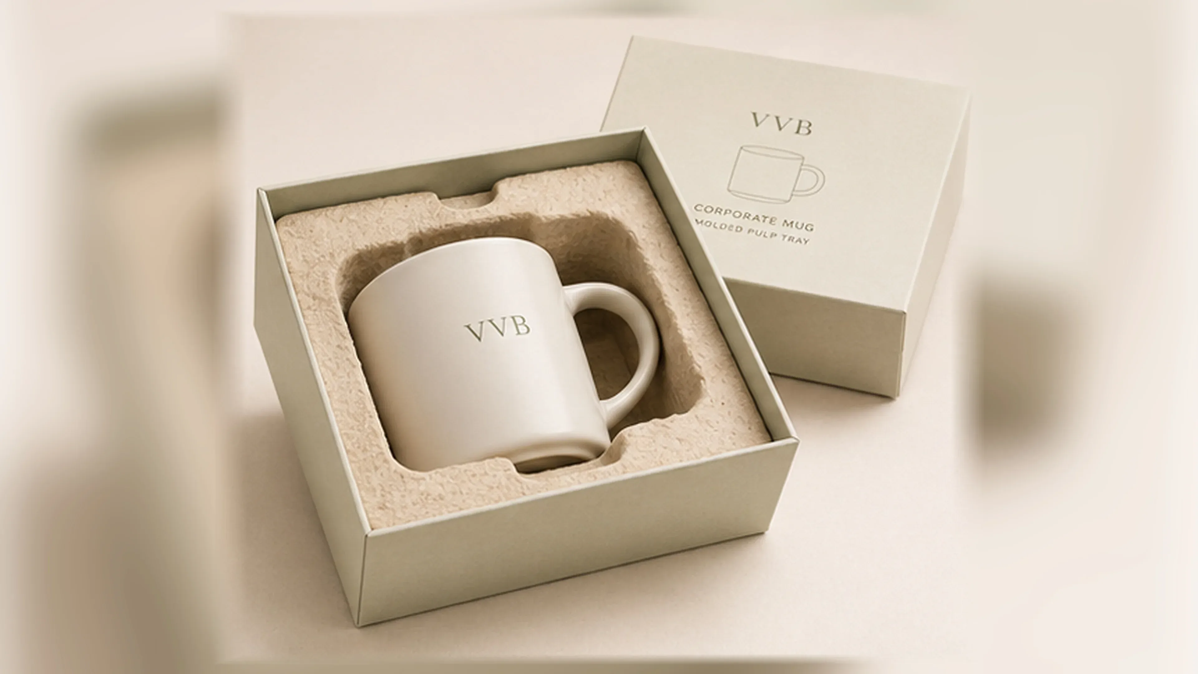 Molded pulp tray for corporate gift packaging.