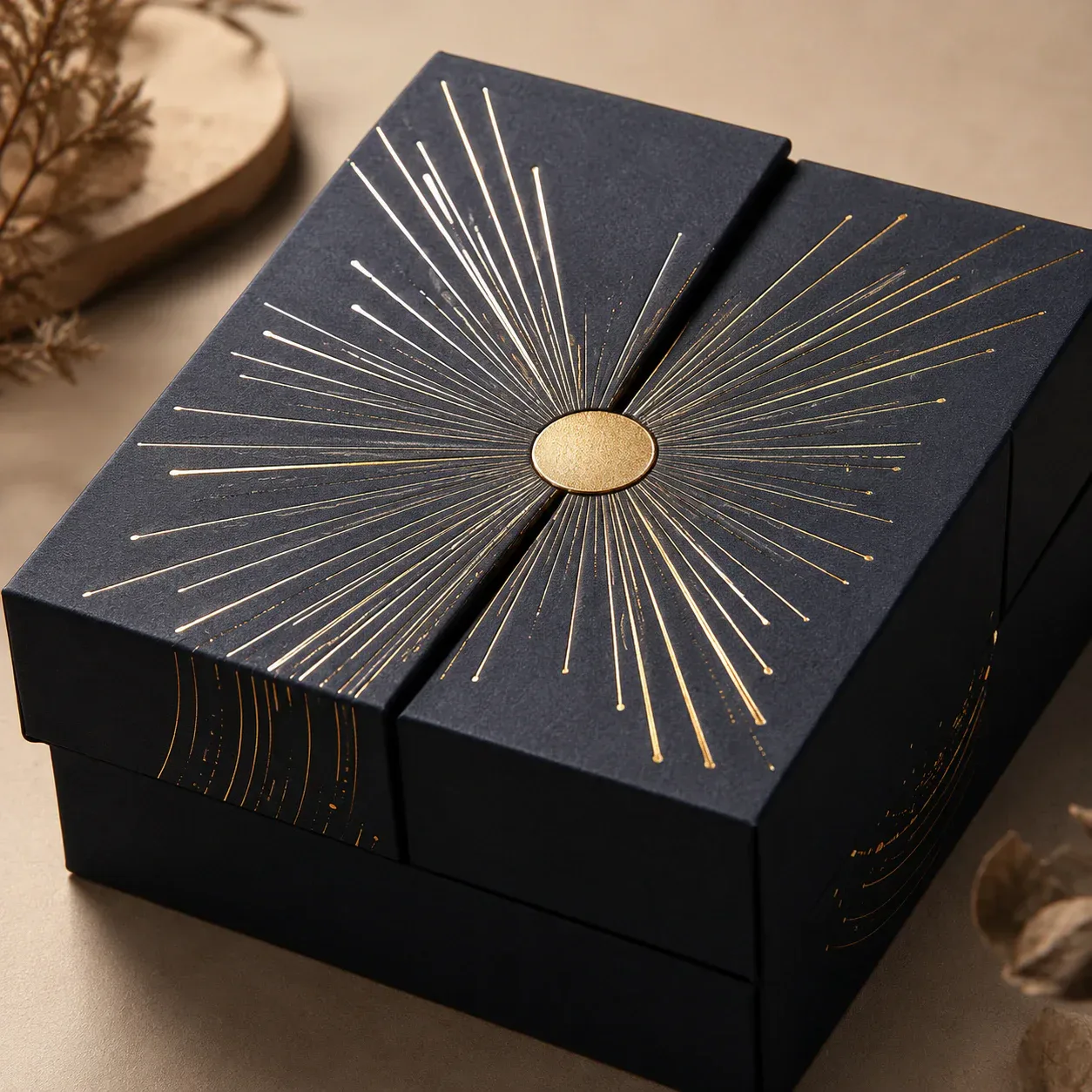 Foil stamping detail on cosmetic packaging