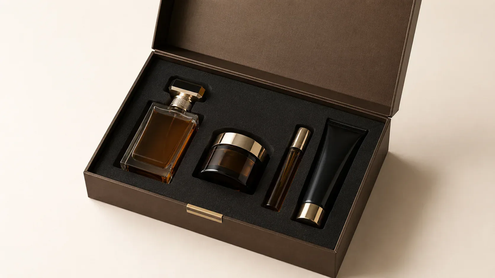 EVA foam insert in cosmetics box.