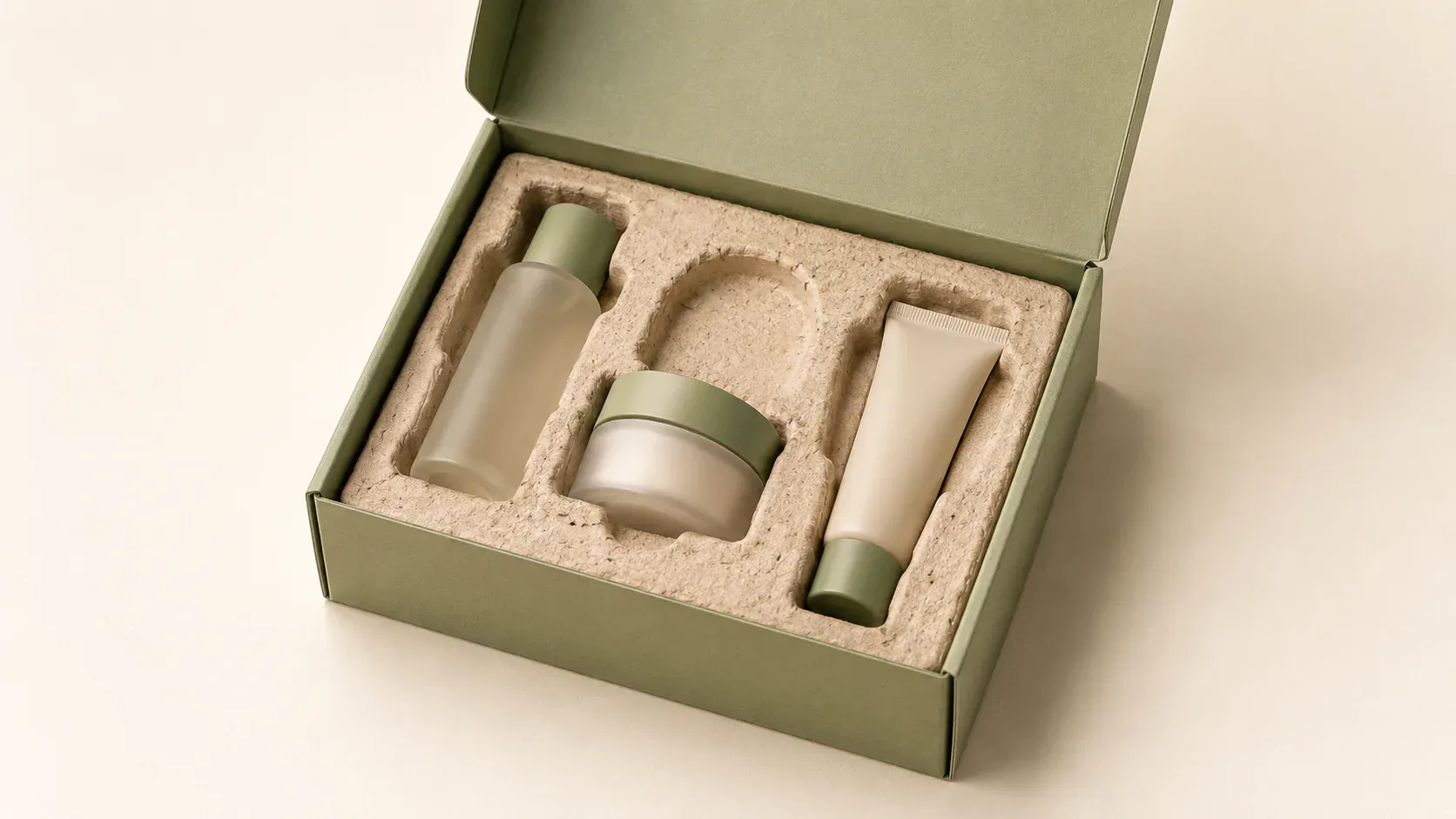Molded pulp insert for cosmetics.