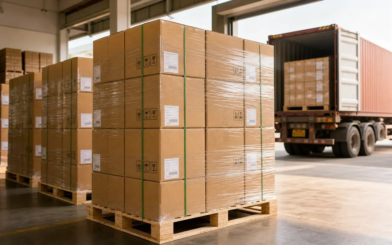 Export-ready pallet packing for custom paper packaging orders