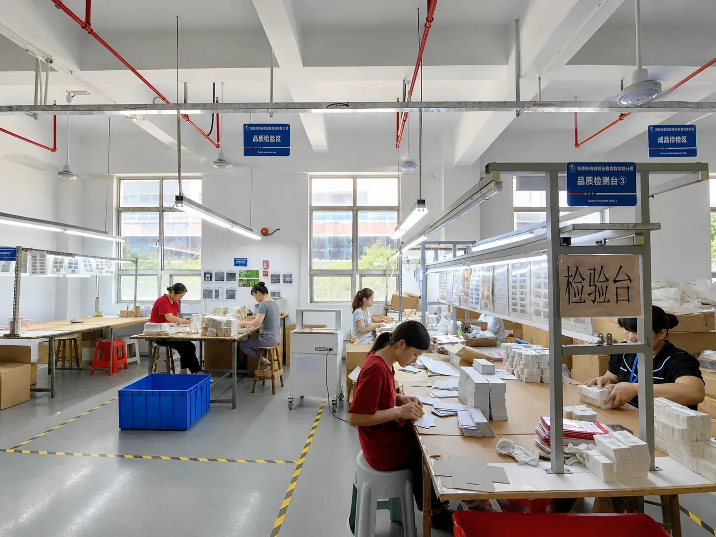 Quality inspection area for e-commerce packaging before shipment.