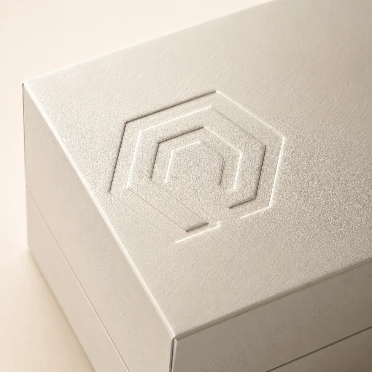 Embossed brand logo on electronics packaging