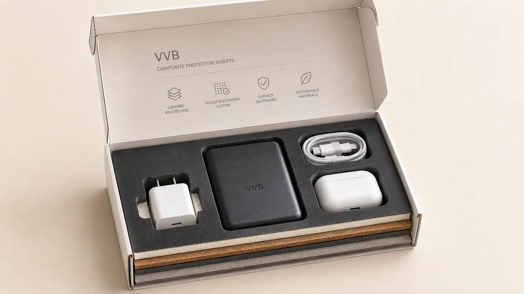 Composite protective insert material for electronics packaging.