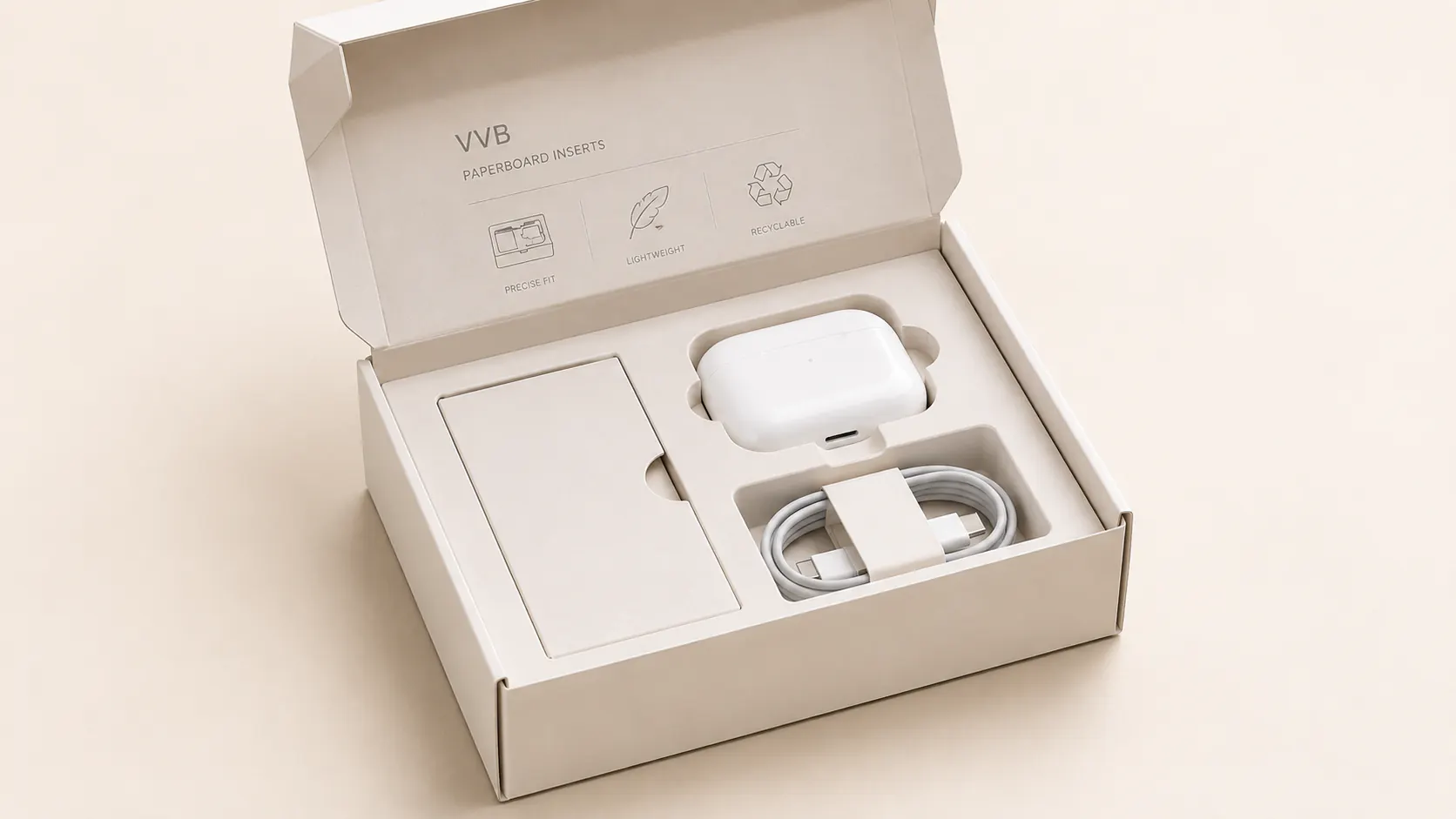 Paperboard insert for electronics packaging.