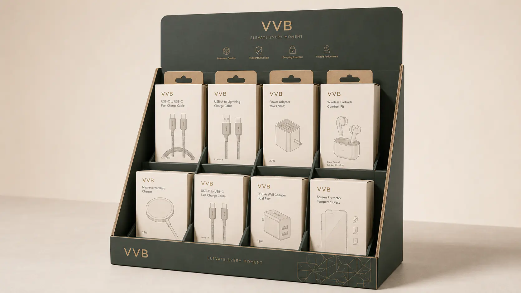 Retail display stands for electronics and accessories.