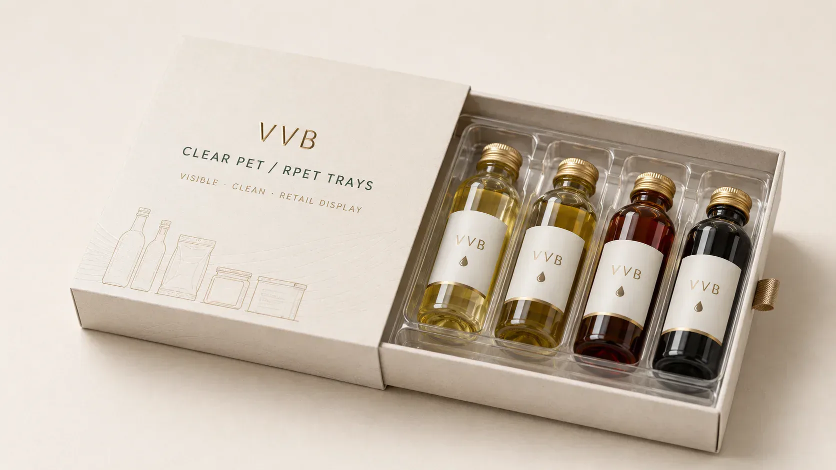 Clear PET tray for food display packaging.