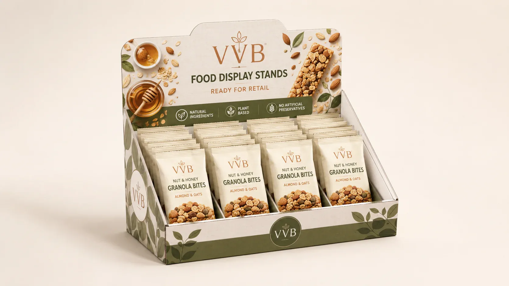Food display stands for retail promotions and shelf programs.