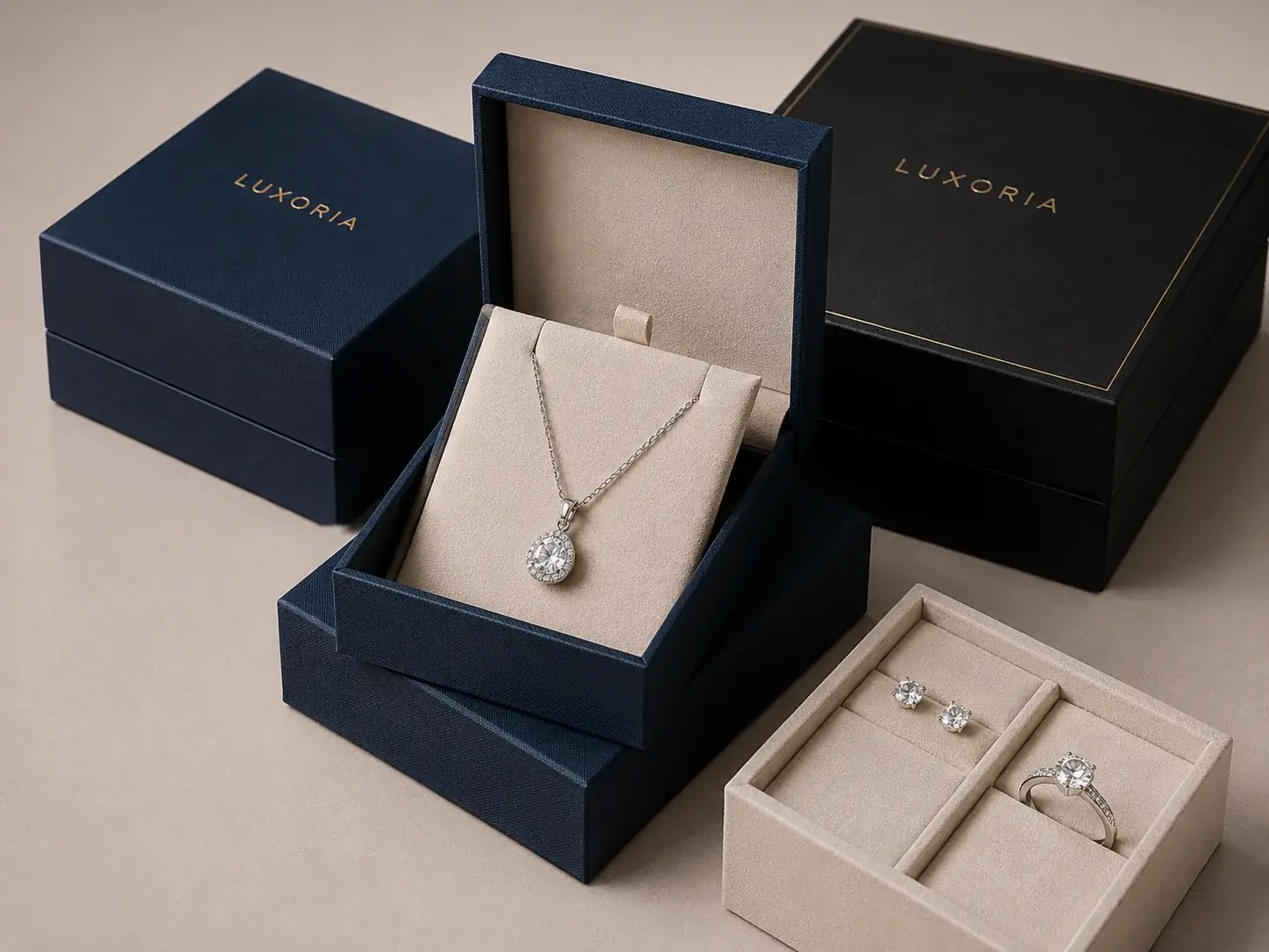 Jewelry and luxury gift packaging with rigid boxes
