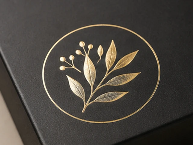 Paper box surface finishing with matte coating, foil stamping, and embossing details